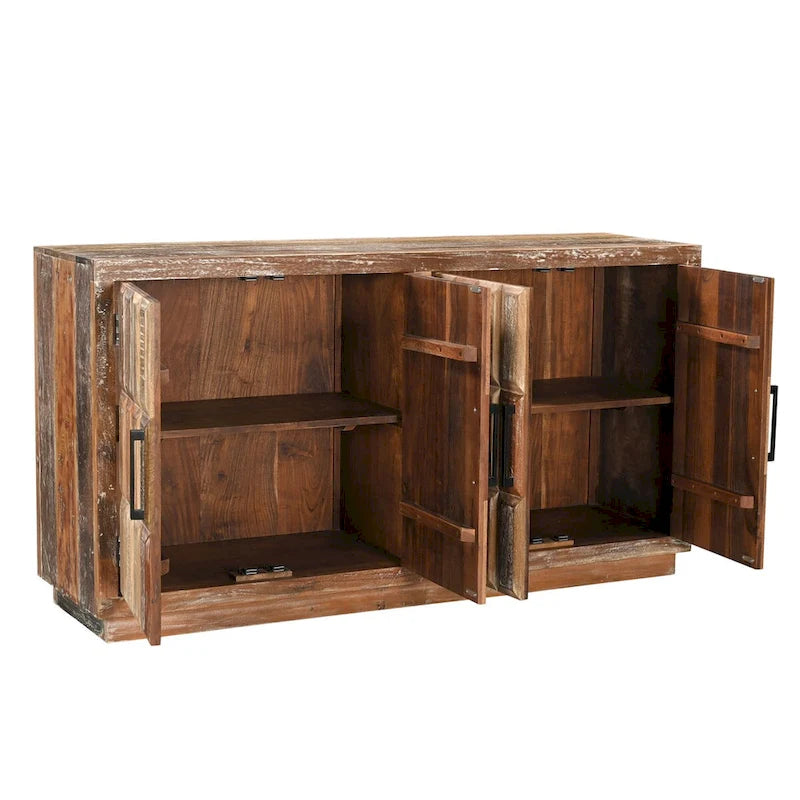 4-Door Reclaimed Wood Sideboard with Distressed Brown Finish