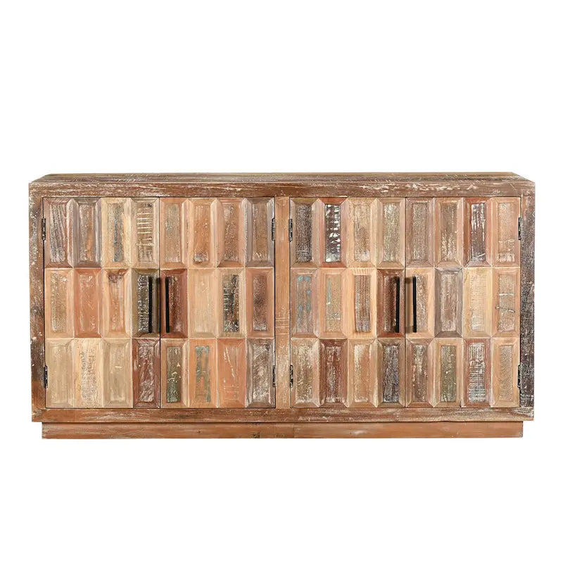 4-Door Reclaimed Wood Sideboard with Distressed Brown Finish