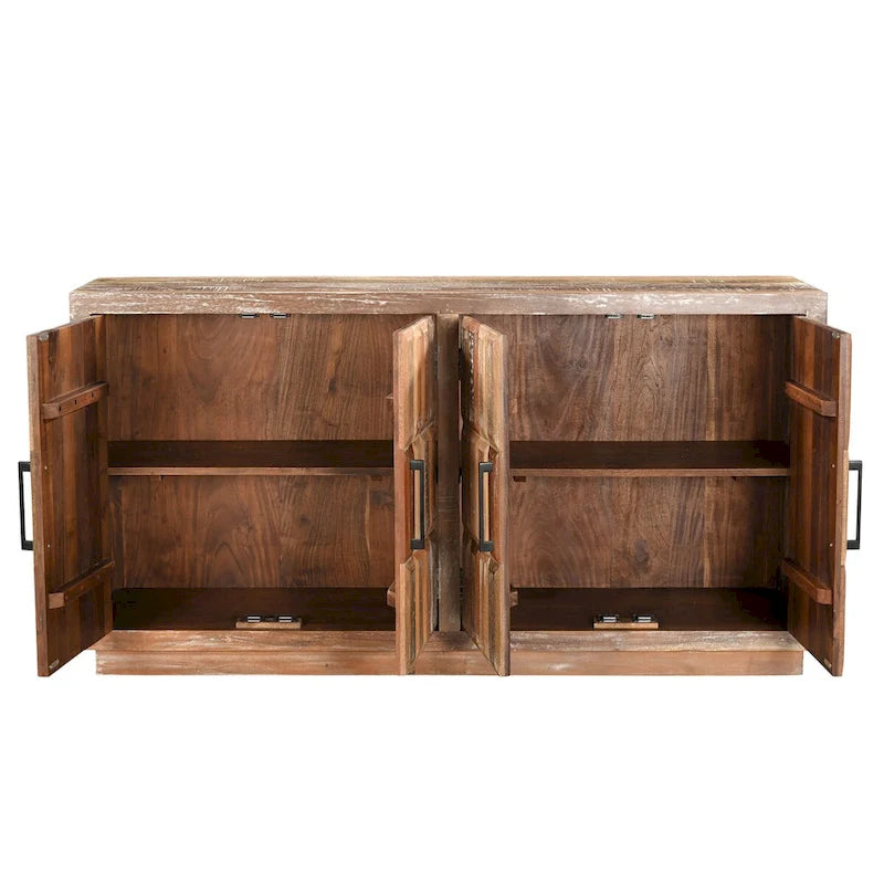 Credenza a 4 ante in legno recuperato con finitura marrone effetto invecchiato